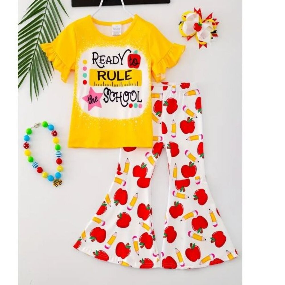 Boutique Back to School Ready to Rule Girls Bell Bottoms Outfit Set